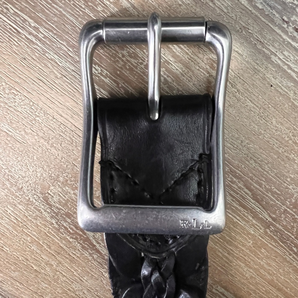 Ralph Lauren Black Belt with Textured Leather and Silver Buckle